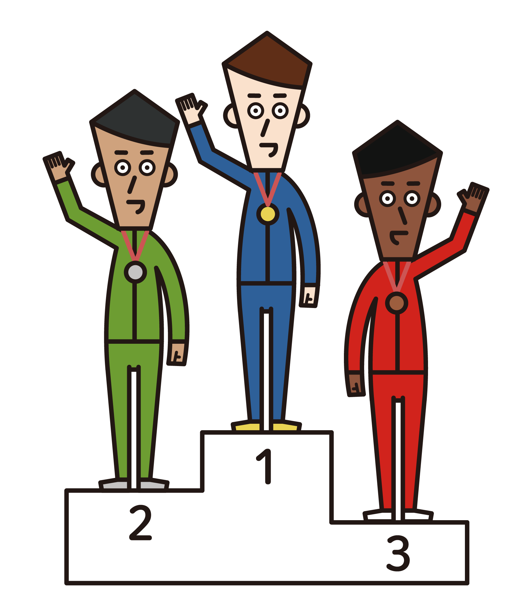 Illustration of athletes (male) being honored on the podium