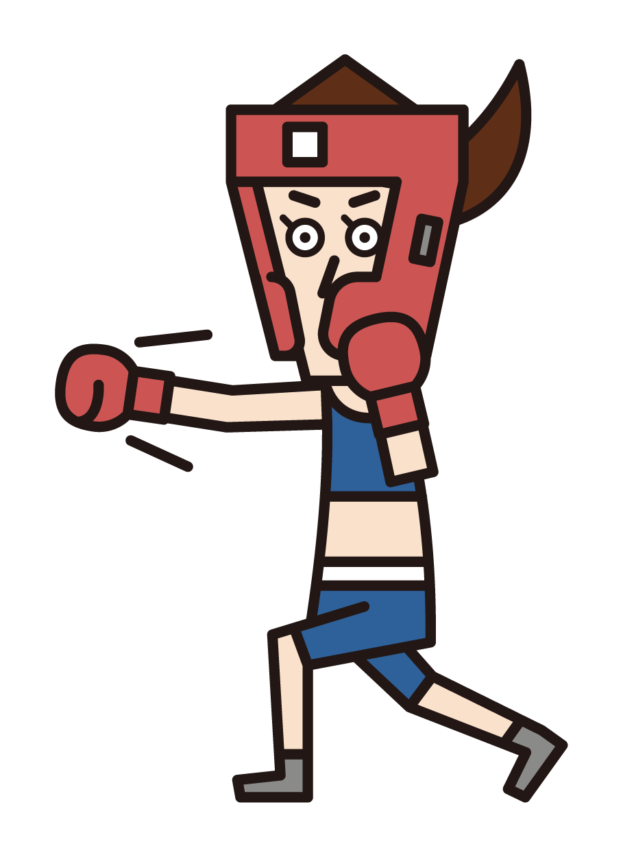 헤드 기어를 착용 한 권투 선수 (여성)의 그림