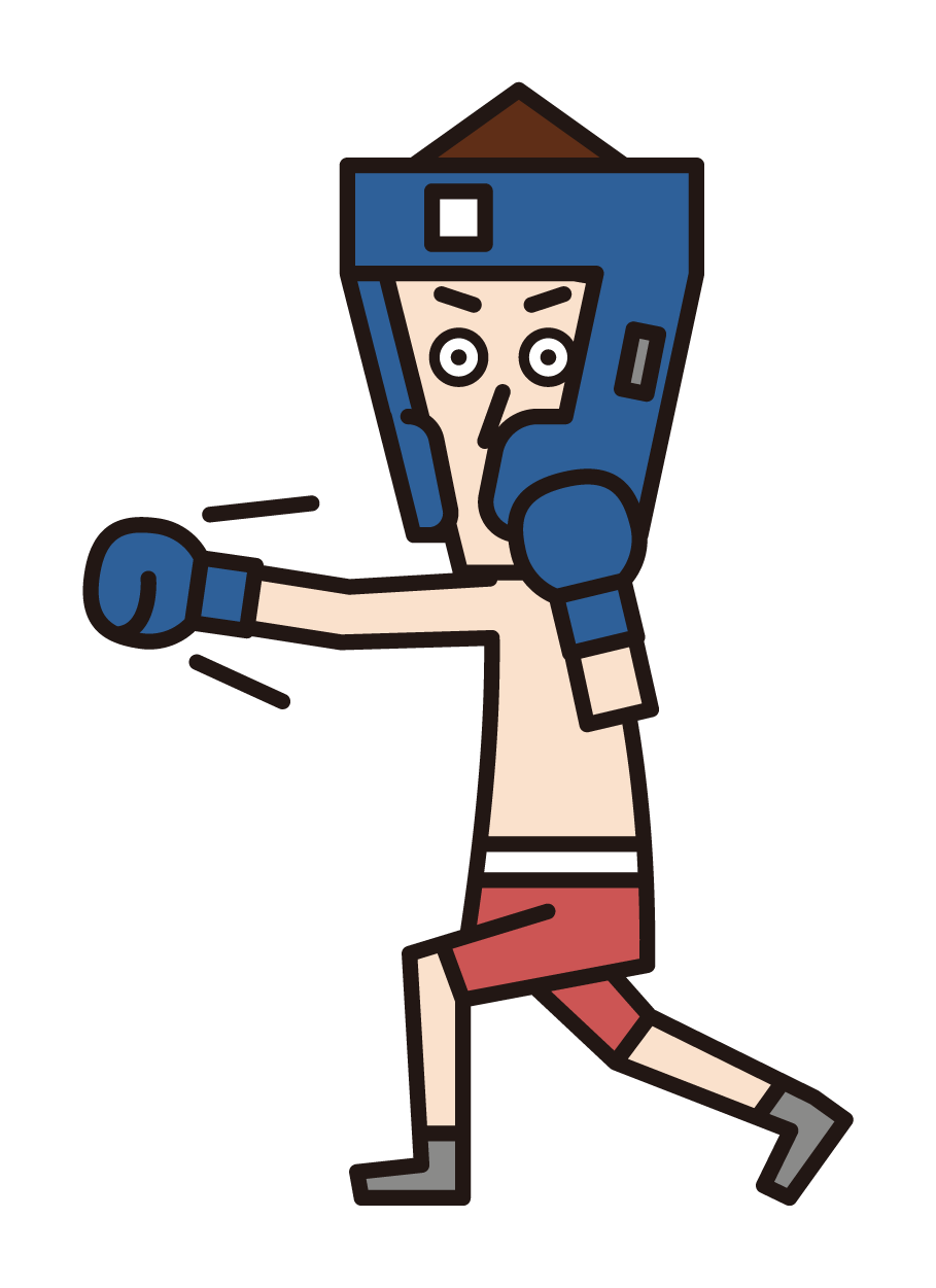 헤드 기어를 착용 한 남성 복싱 선수의 그림