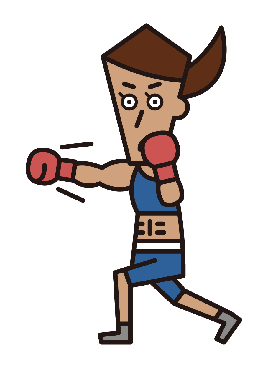 パンチをするヘビー級のボクシング選手（女性）のイラスト