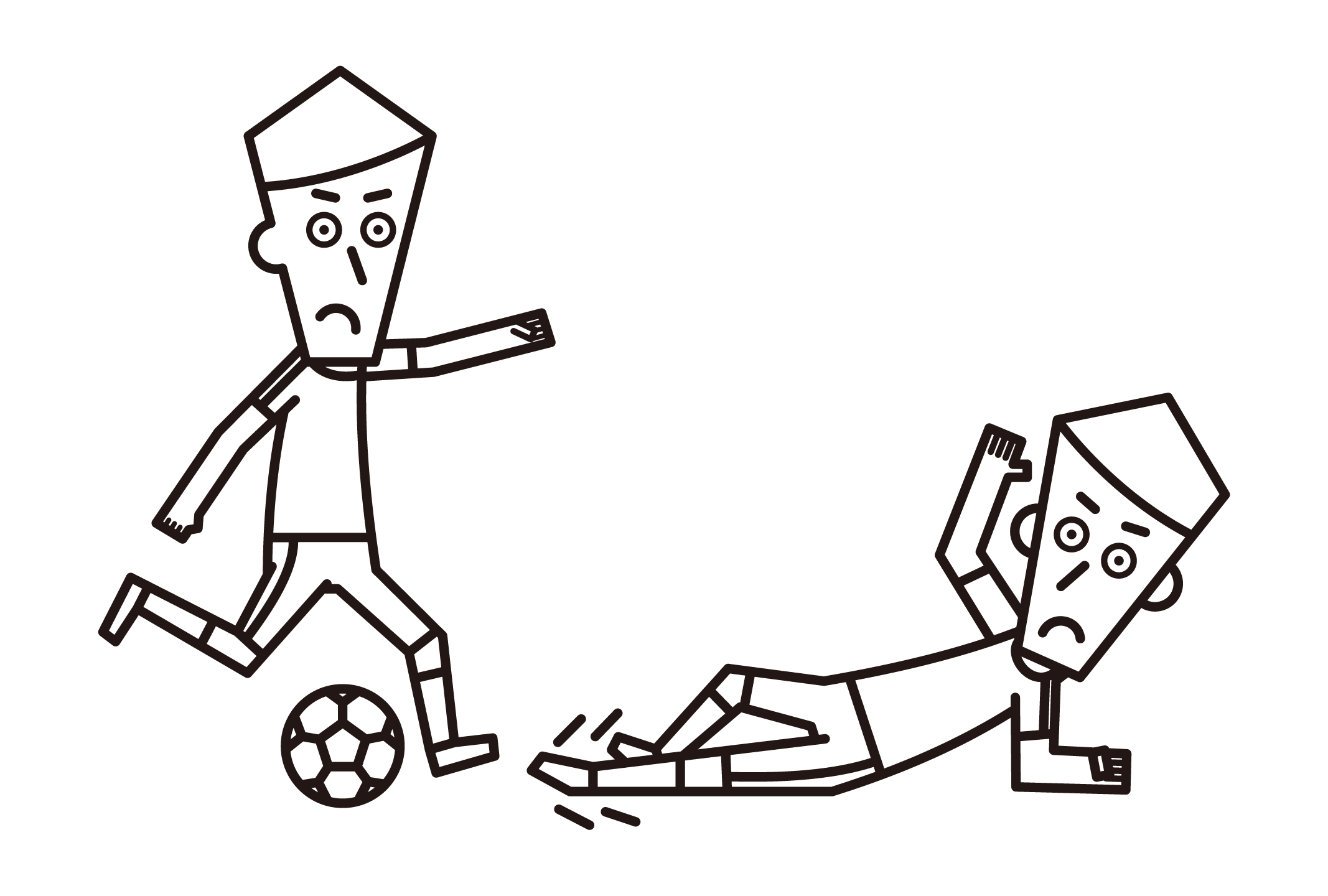 試合をするサッカーの選手たち（男性）のイラスト