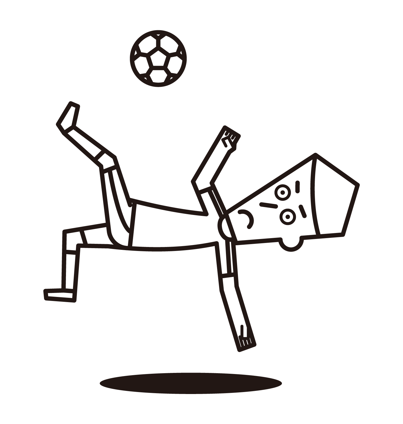 オーバーヘッドキックをするサッカー選手（男性）のイラスト