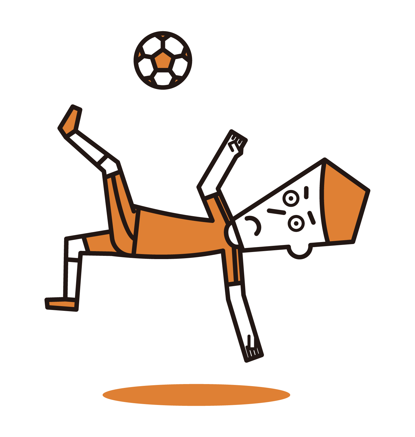 オーバーヘッドキックをするサッカー選手（男性）のイラスト