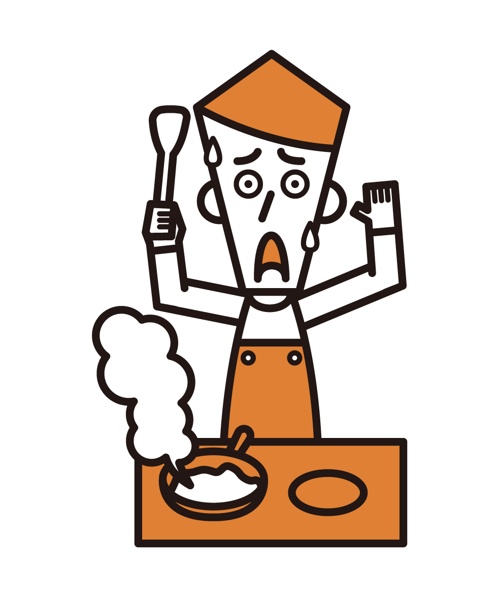 Illustration of a person (male) who fails to cook