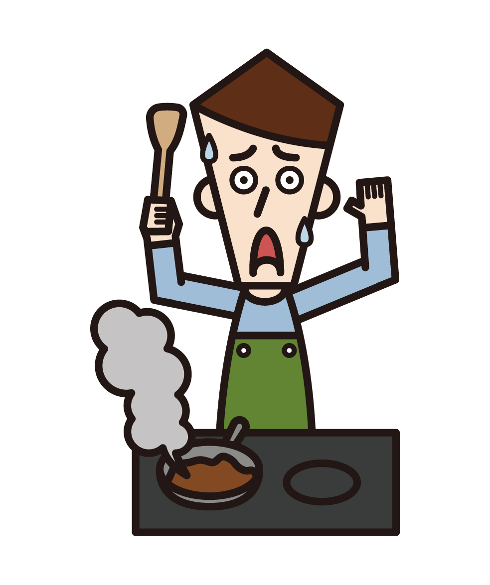 Illustration of a person (female) who fails to cook