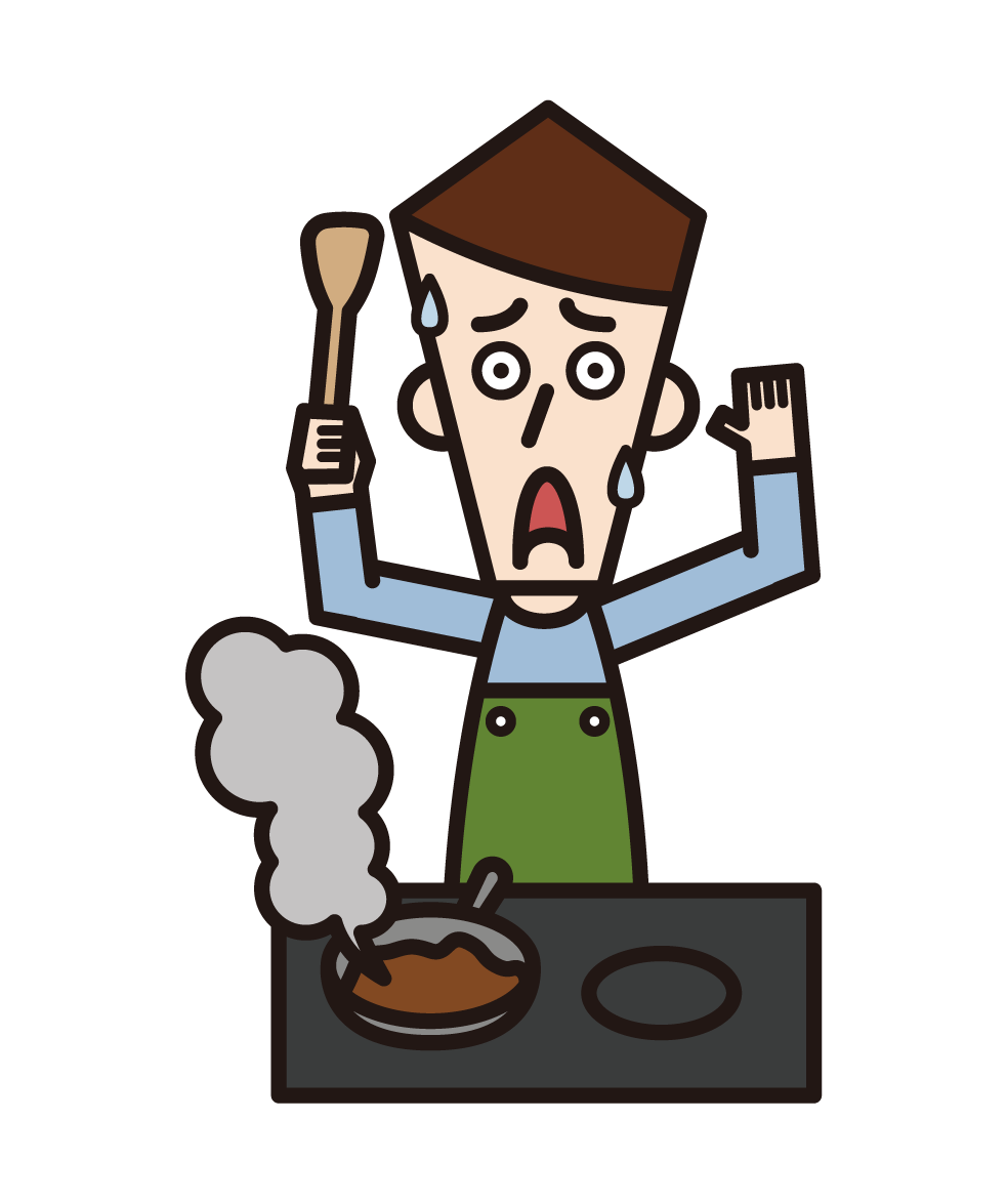 Illustration of a person (male) who fails to cook