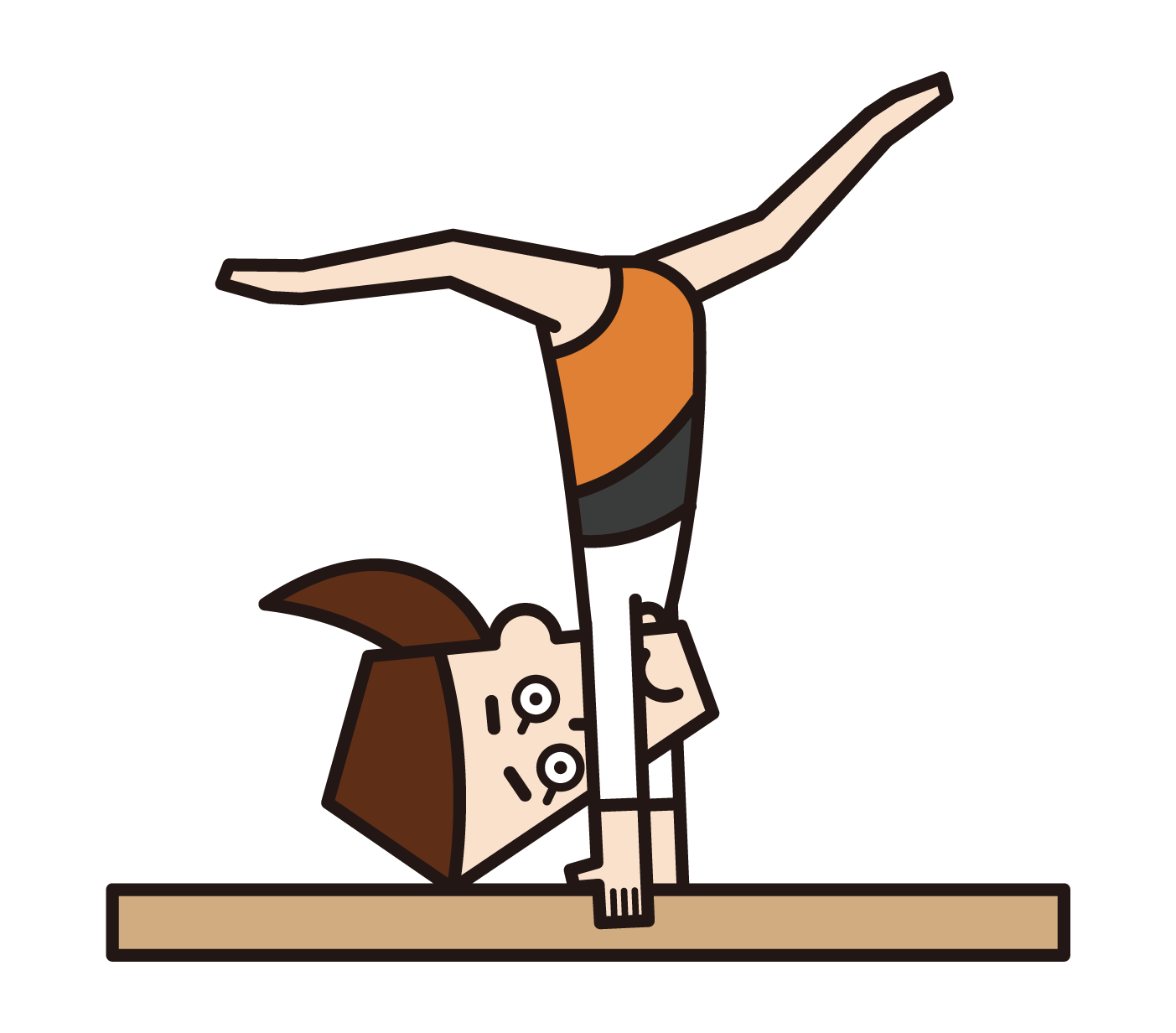 평균 플랫폼에서 거꾸로 서있는 체조 선수 (여성)의 그림