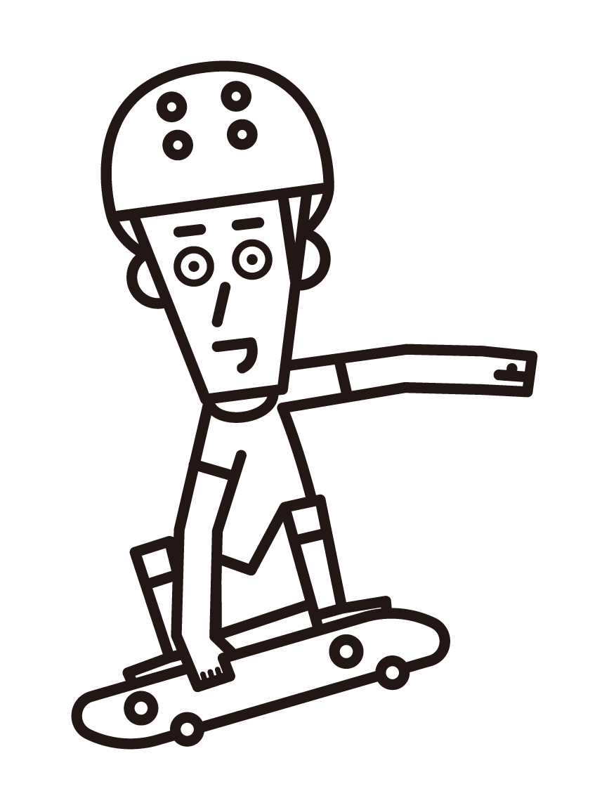 ジャンプをするスケートボーダー（男性）のイラスト