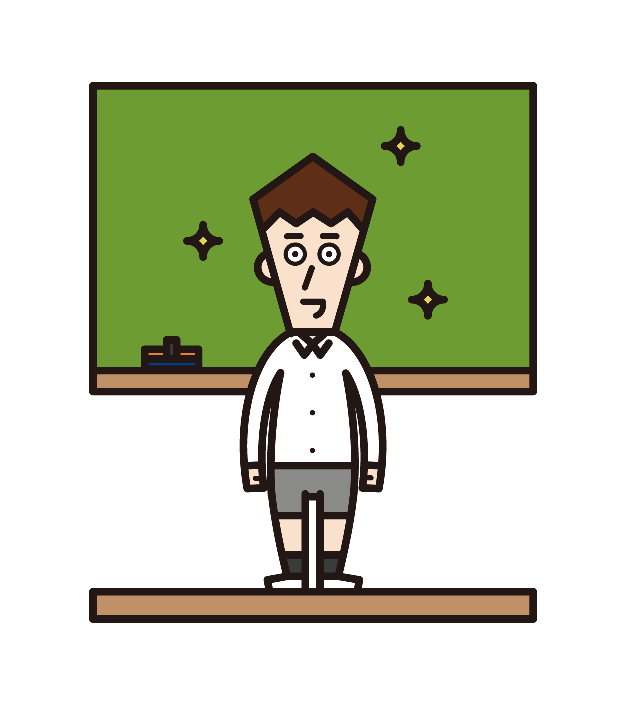 Illustration of an elementary school student (boy) taking an English conversation class