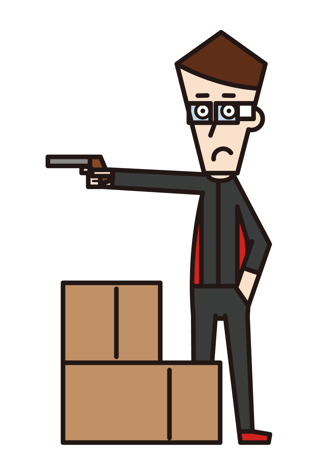 Illustration of a shooting player (male) holding a pistol