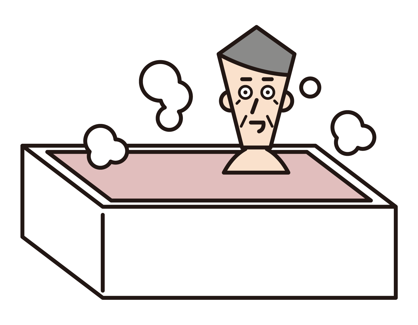 Illustration of a person (grandfather) bathing in a bath