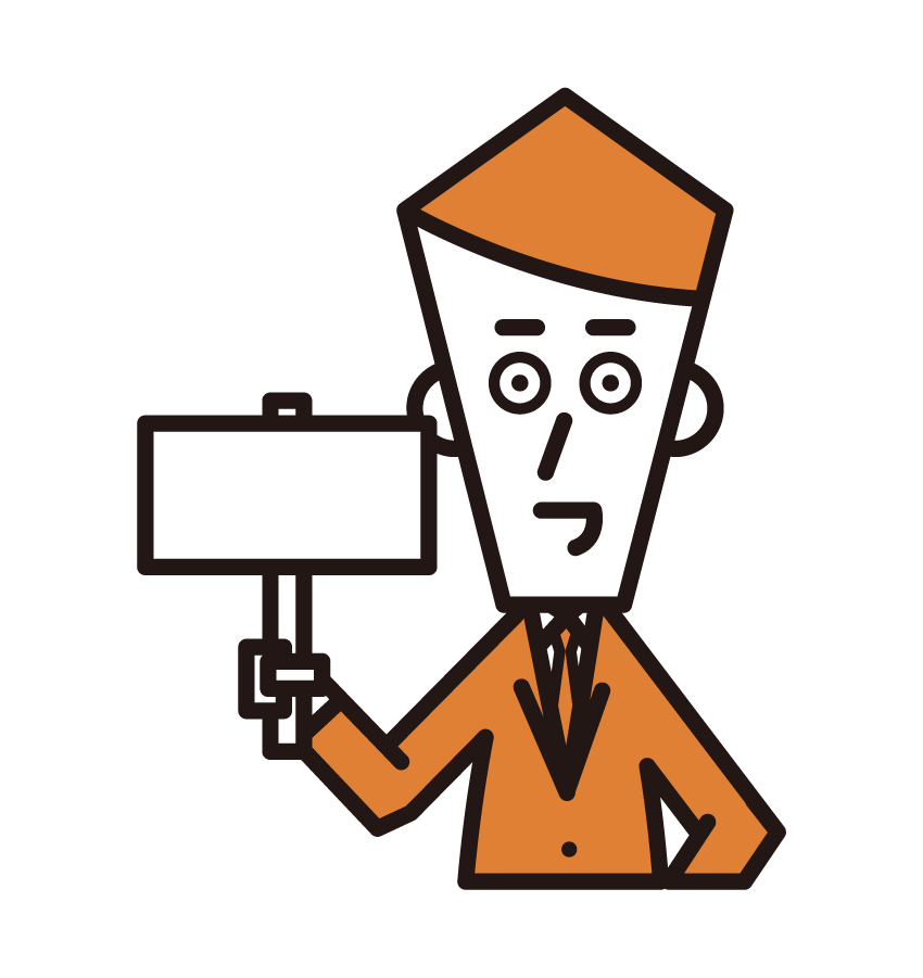 Illustration of a man holding up a message panel