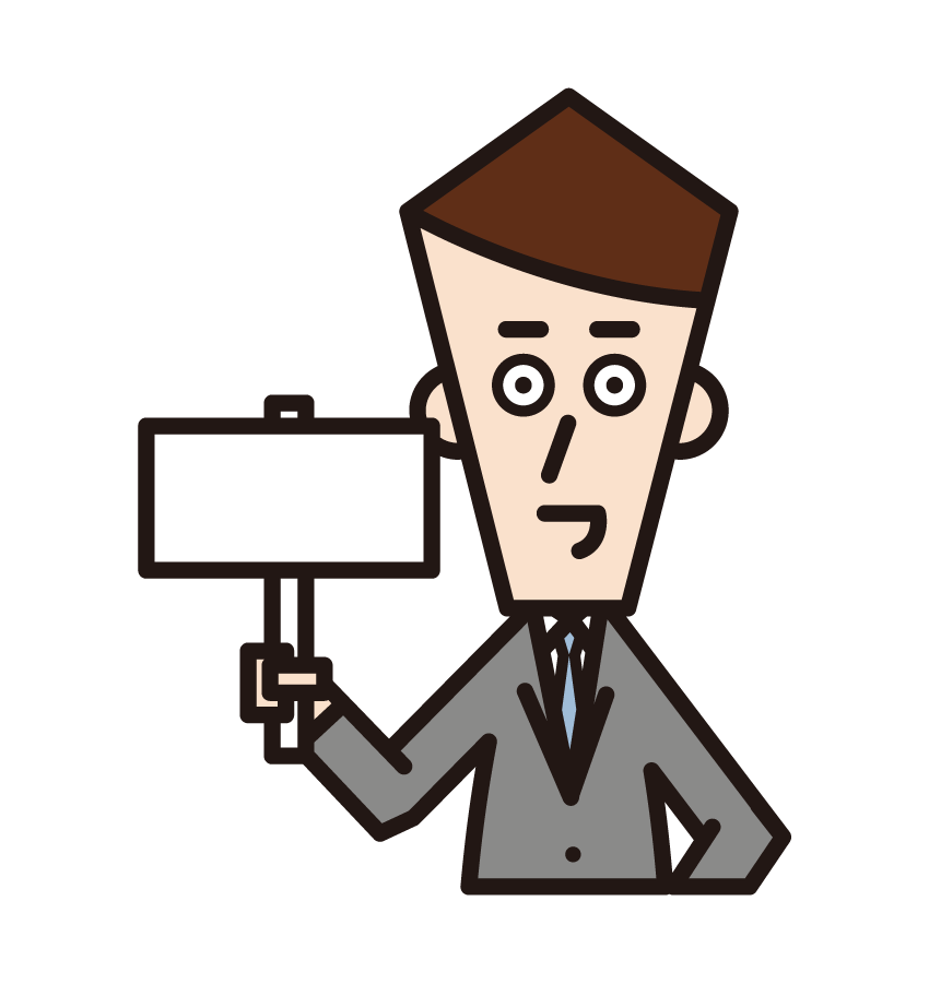 Illustration of a man holding up a message panel
