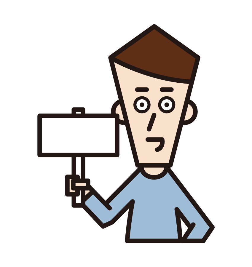 Illustration of a man holding up a message panel