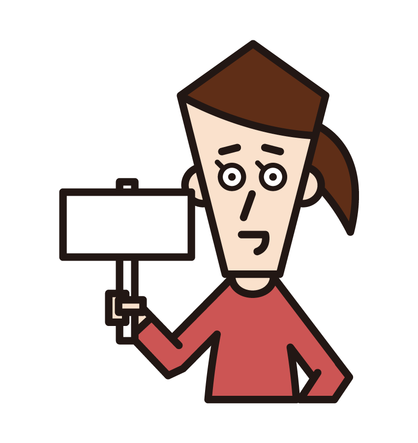 Illustration of a person (female) holding up a message panel