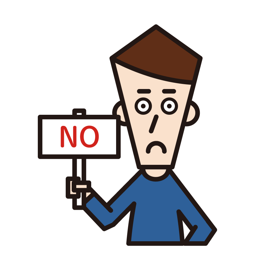 Illustration of a man holding a panel with NO
