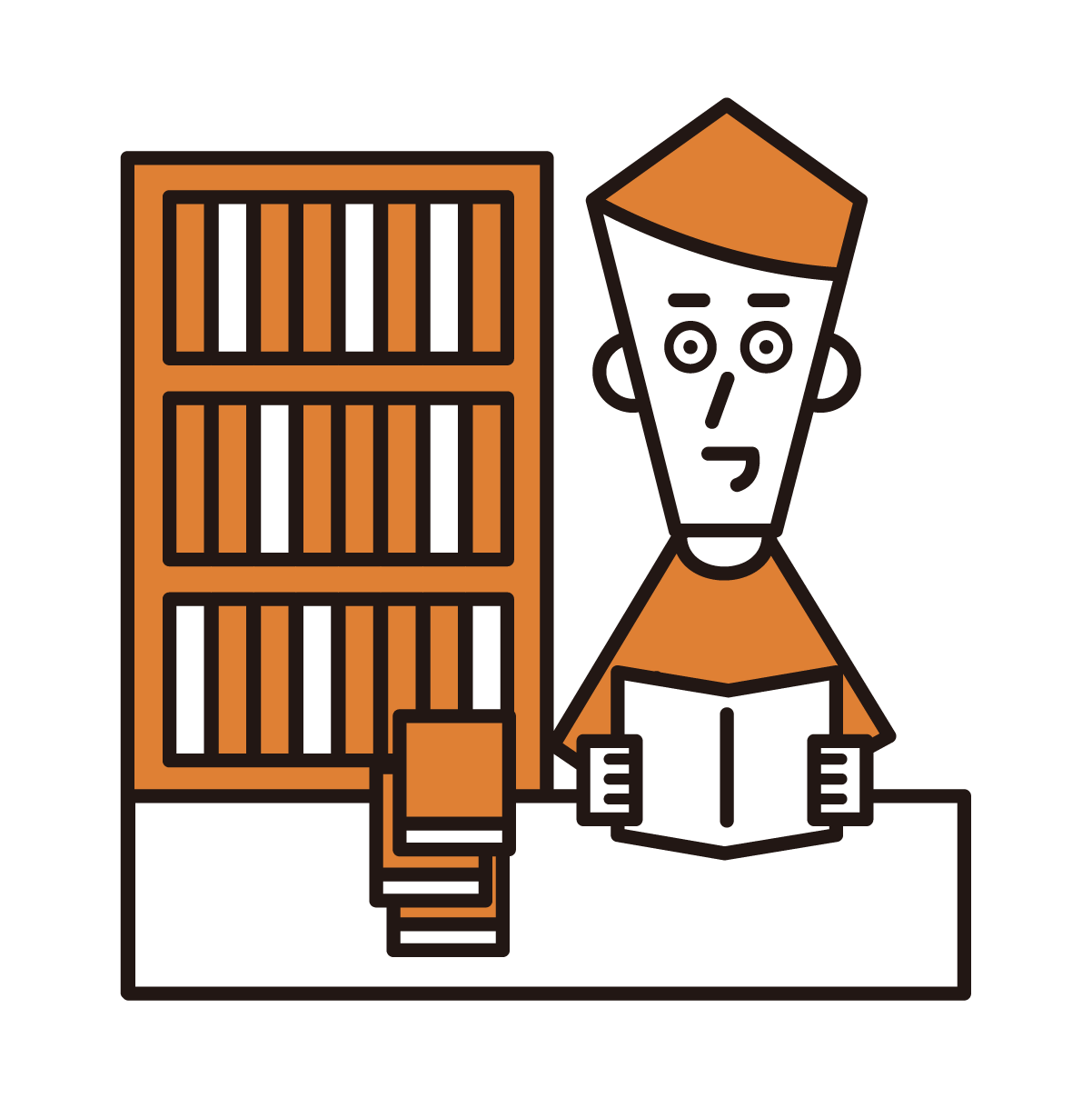 Illustration of a man reading a book in the library