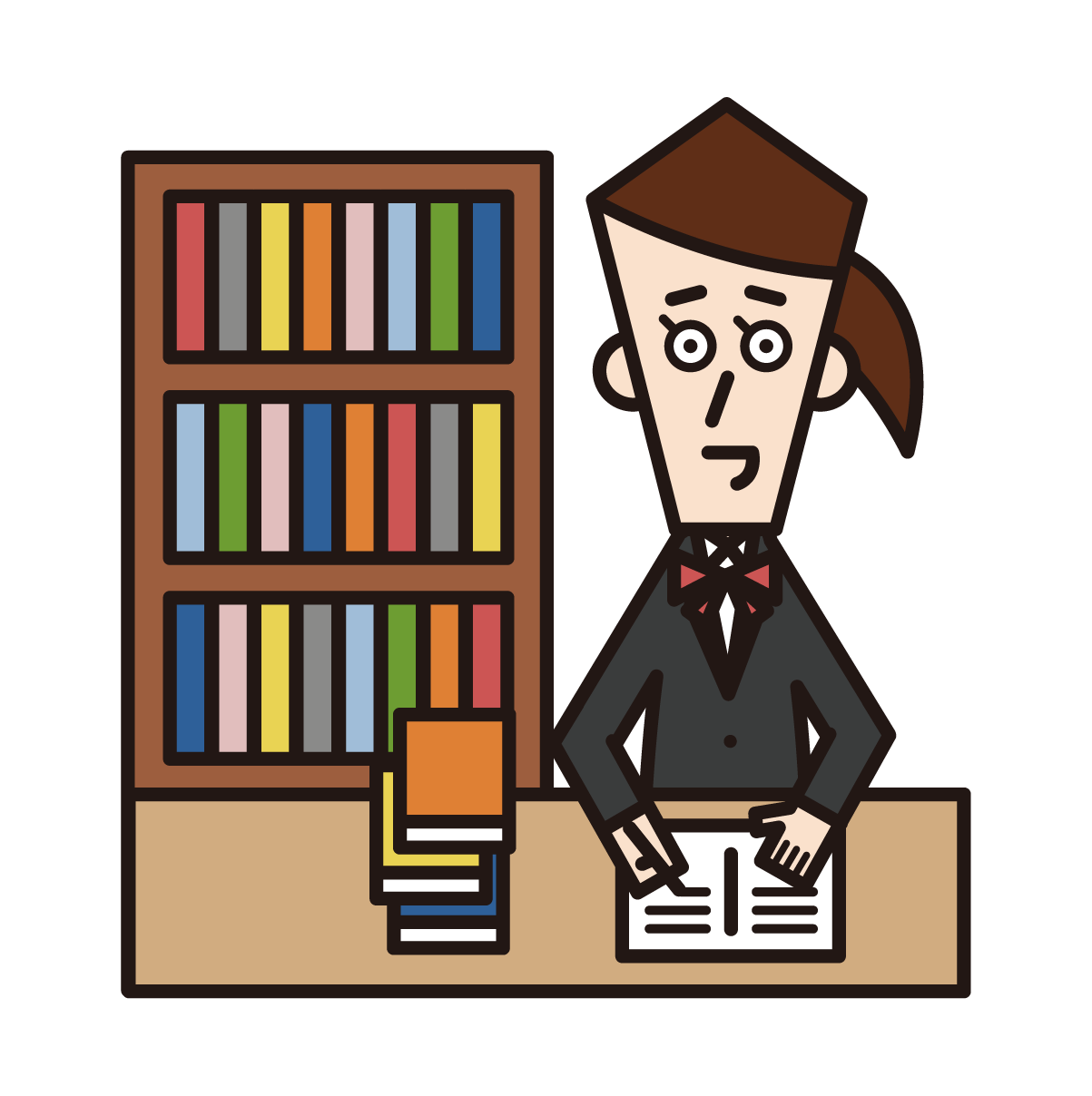 도서관에서 공부하는 고등학생의 삽화