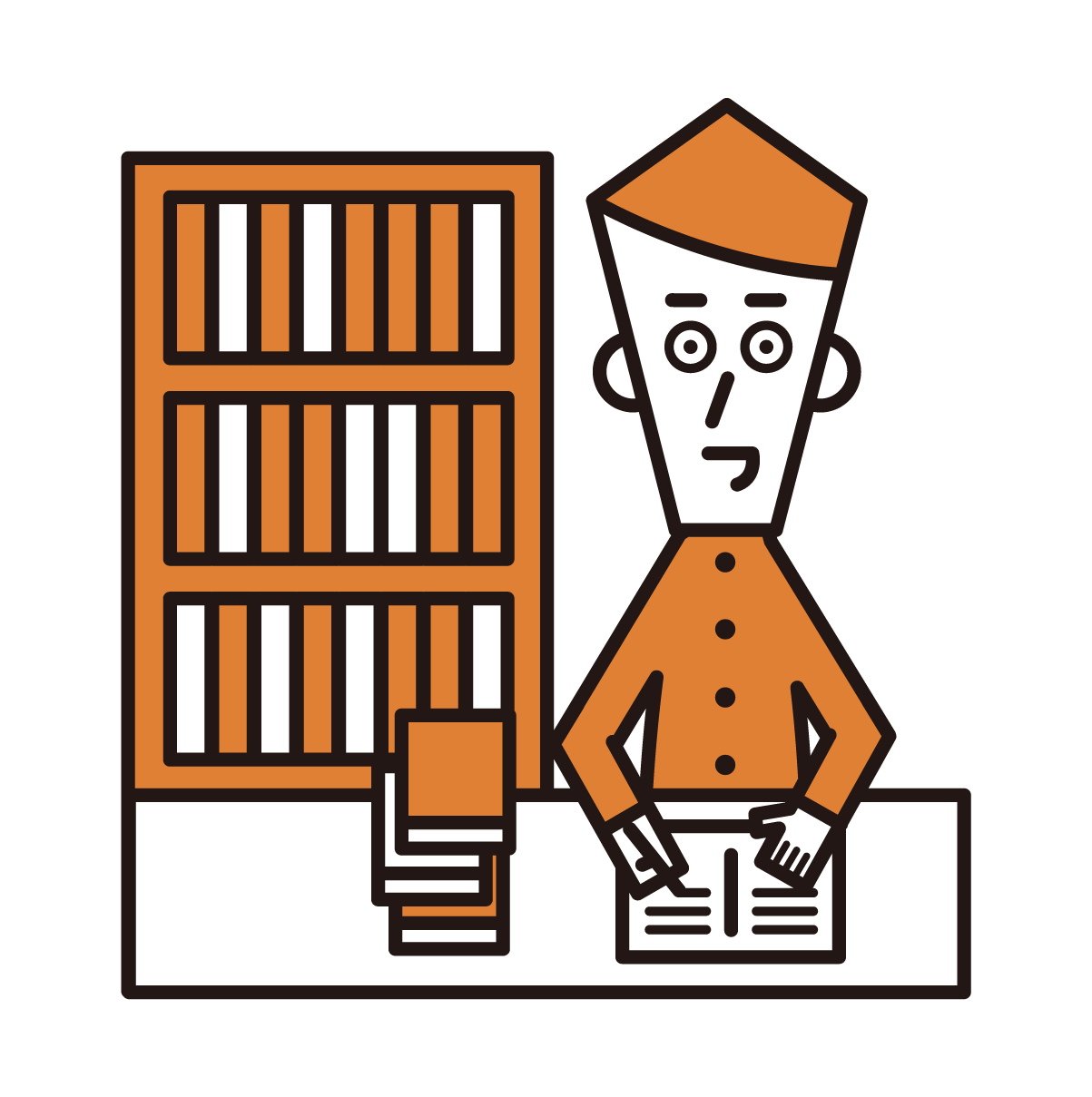 Illustration of a high school boy studying in a library