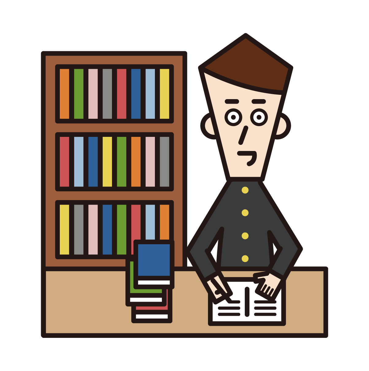 도서관에서 공부하는 고등학생의 삽화