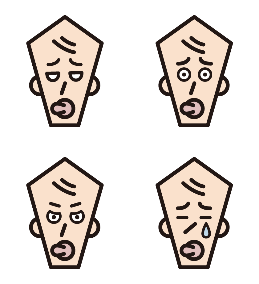 아기의 다양한 얼굴 표정의 3 가지 삽화