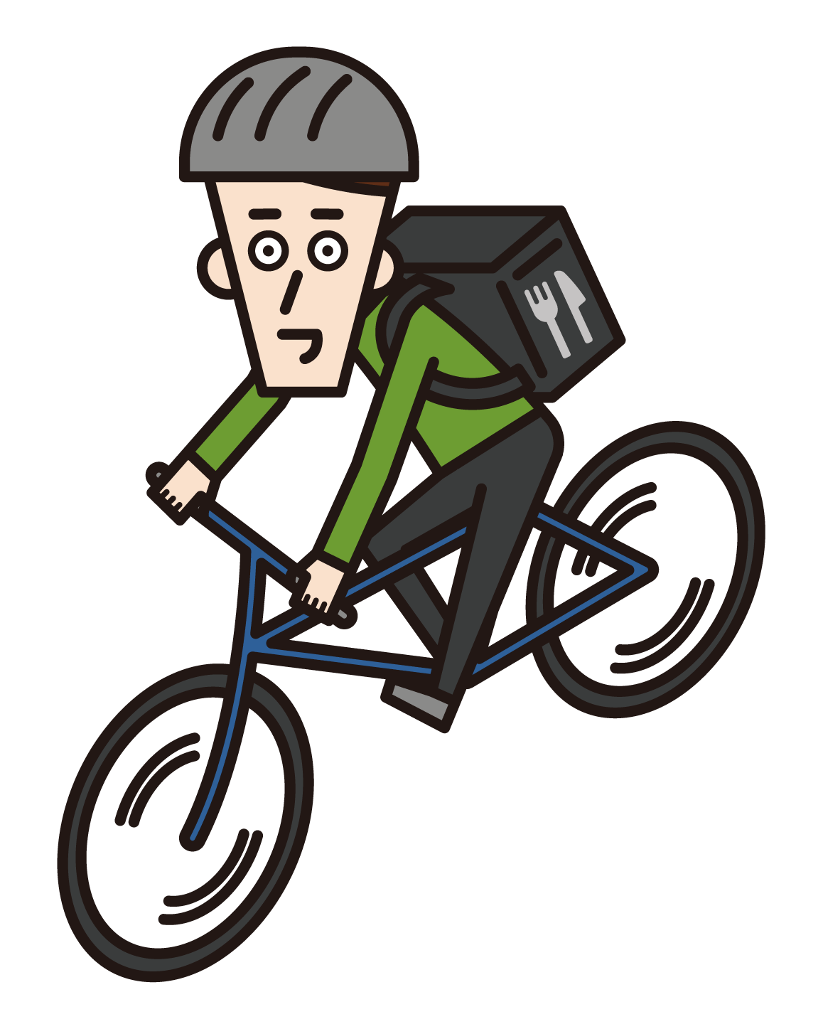 自転車でフードデリバリーをする人（男性）のイラスト