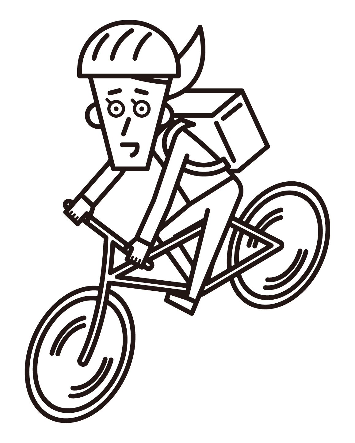 自転車でフードデリバリーをする人（女性）のイラスト