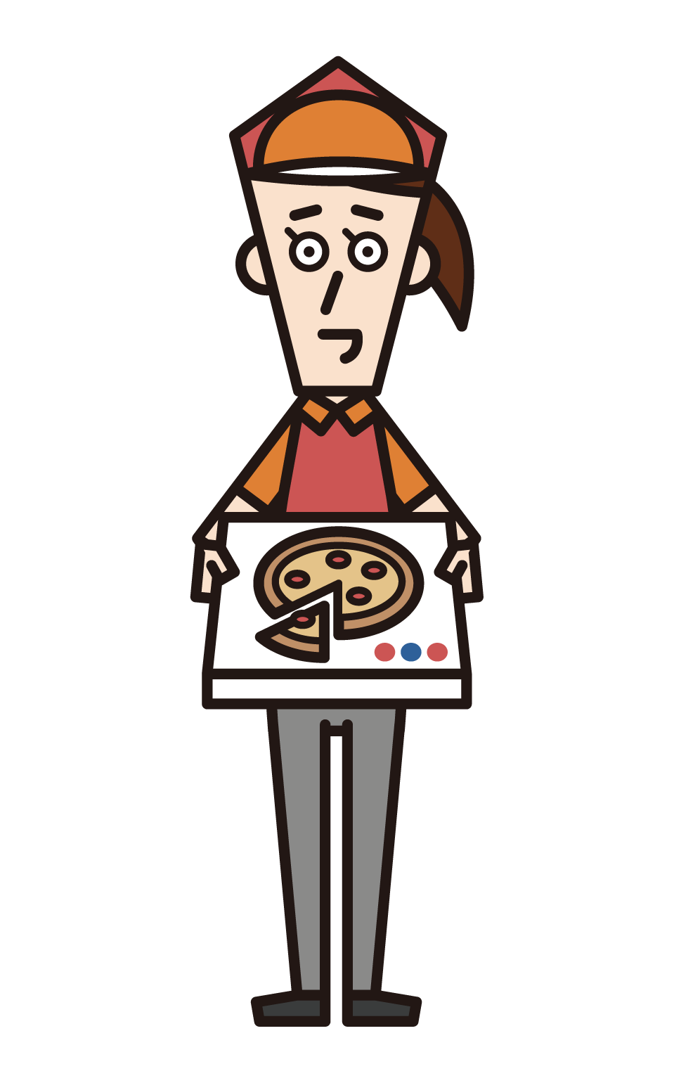 Illustration of a pizza delivery person (female)
