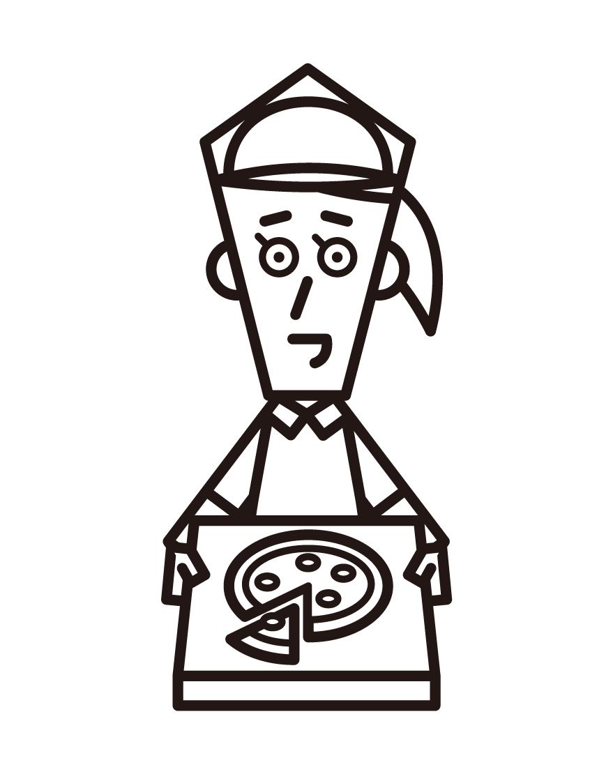 Illustration of a pizza delivery person (female)