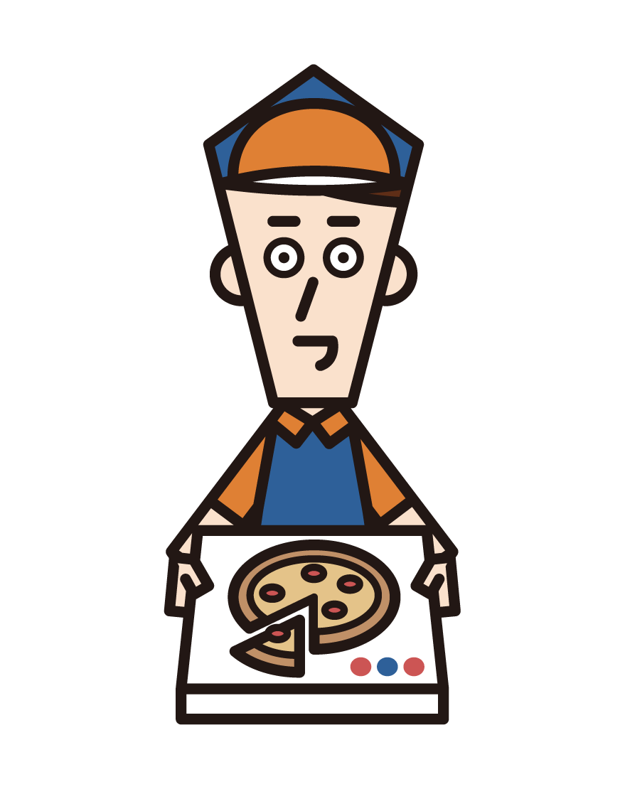 Illustration of a man (male) delivering pizza