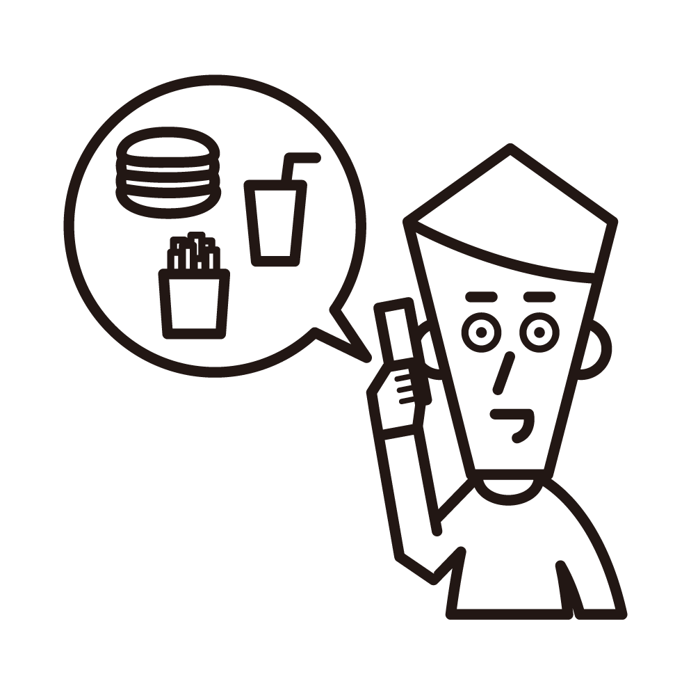 Illustration of a man (male) asking for food delivery over the phone