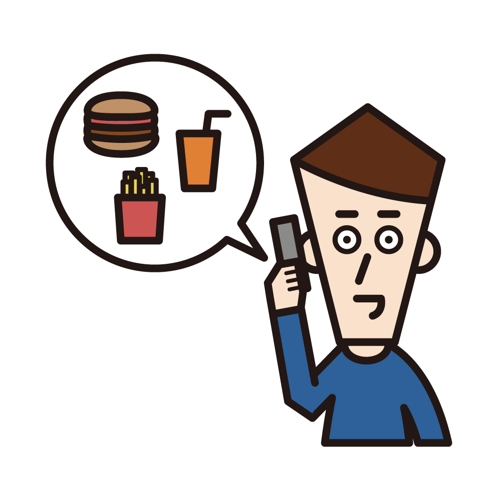 Illustration of a man (male) asking for food delivery over the phone