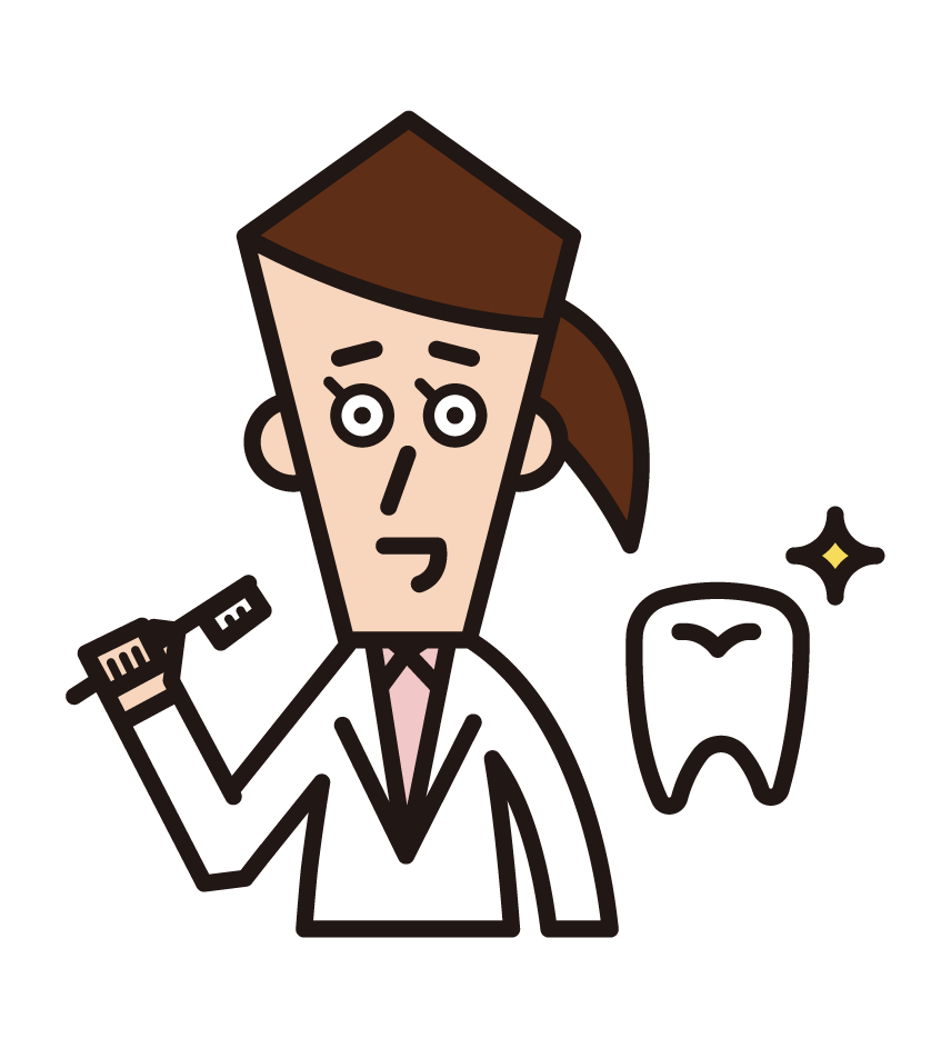 Illustration of dentist, dental hygienist, dental assistant (female)