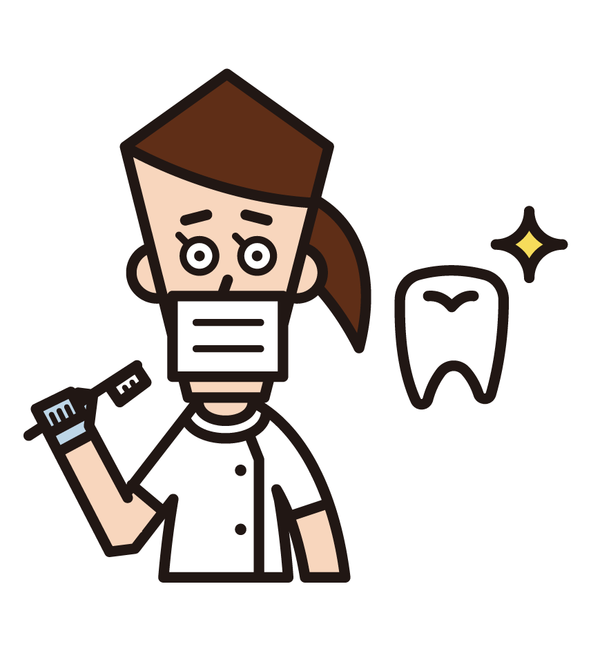 Illustration of dentist, dental hygienist, dental assistant (female)
