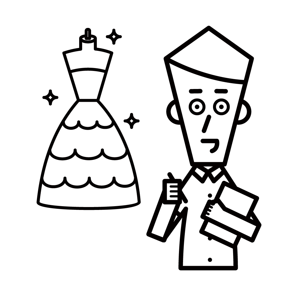 Illustration of a wedding dress designer (male)