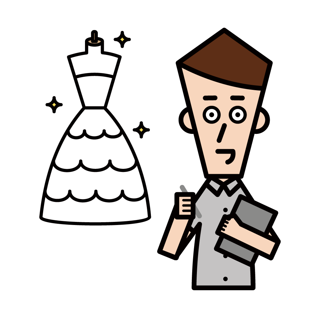 Illustration of a wedding dress designer (male)