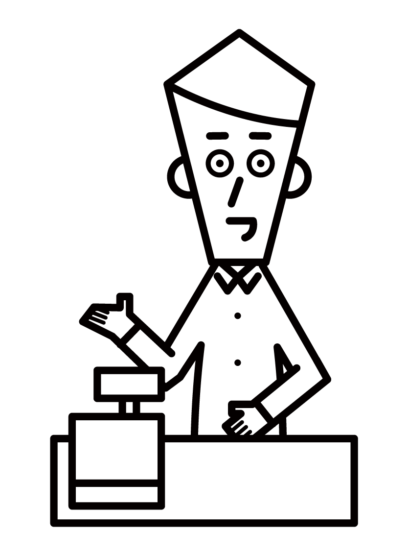 Illustration of salesperson and shop clerk (male)