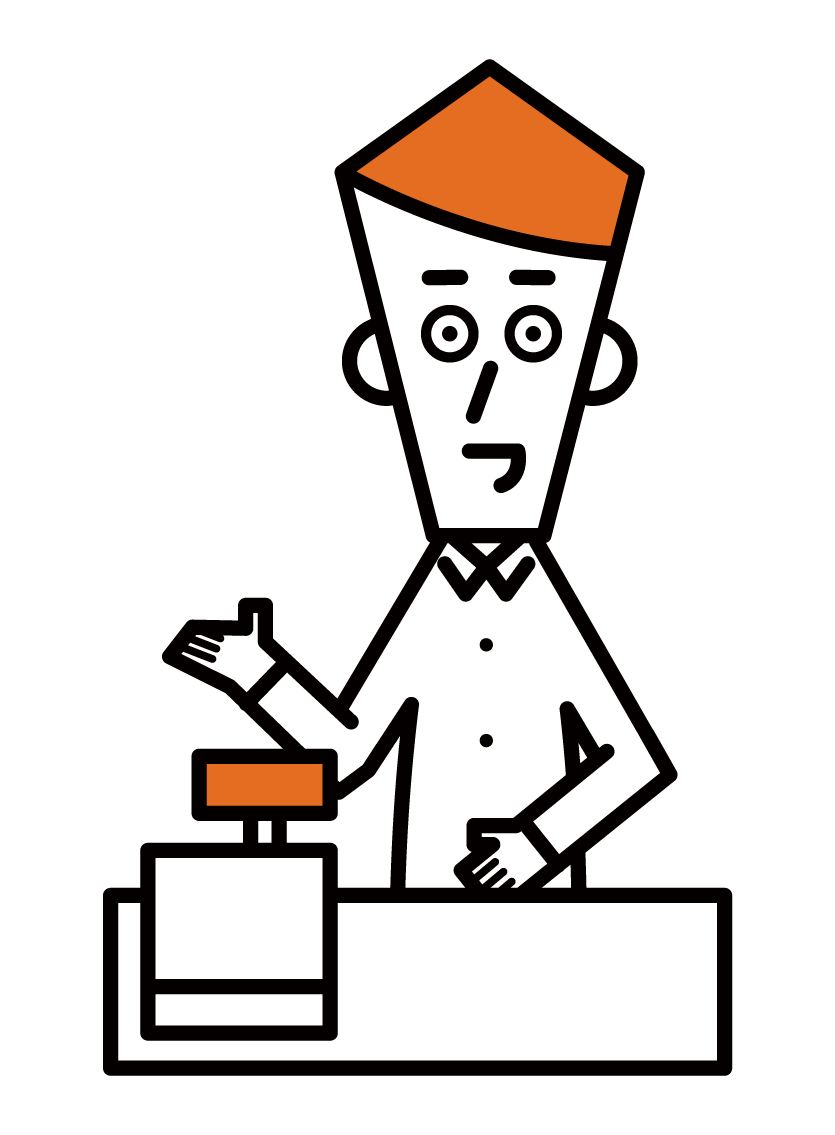 Illustration of salesperson and shop clerk (male)