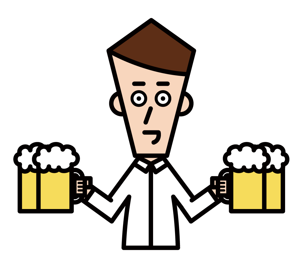 Illustration of a hall staff waiter (male) with beer