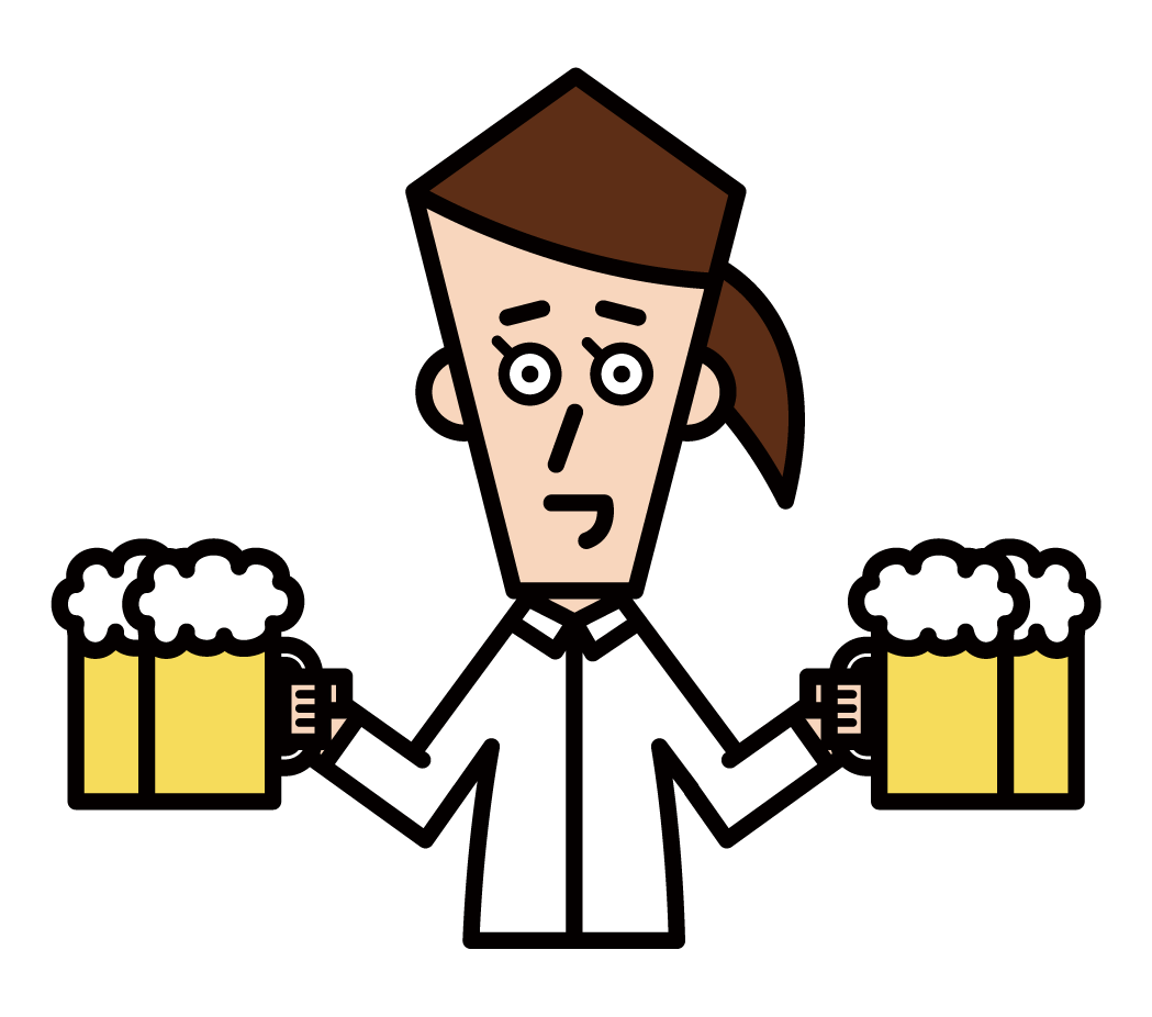 Illustration of a hall staff waitress (female) with beer