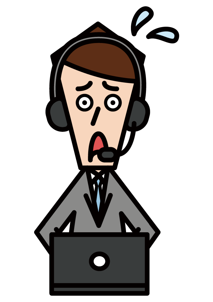 Illustration of customer support telephone operator call center (male) listening to complaints