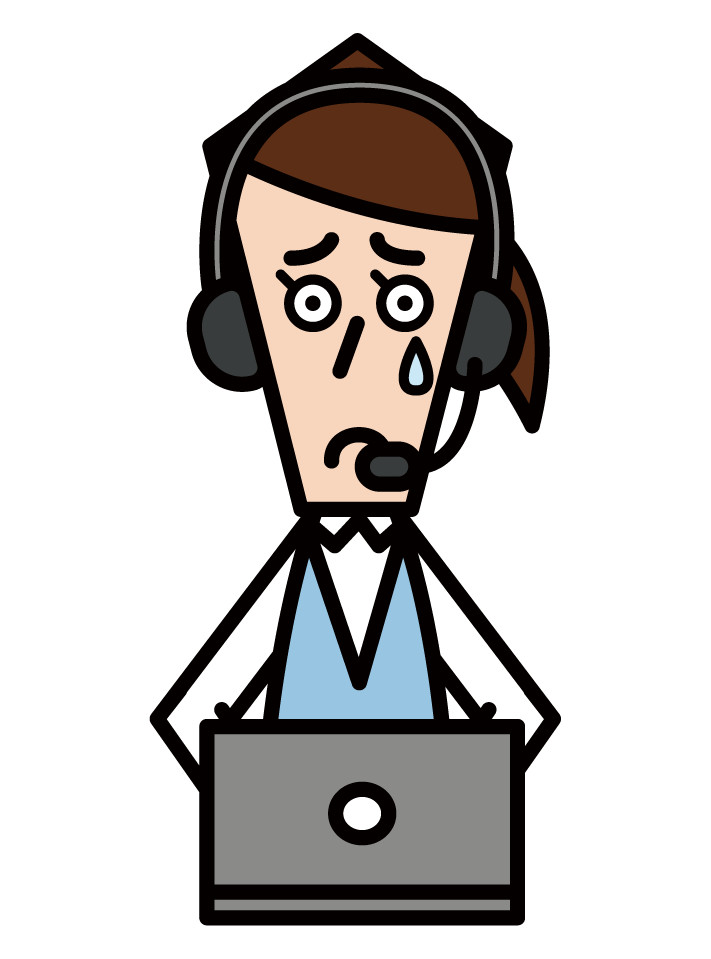 Illustration of grieving customer support telephone operator call center (female)