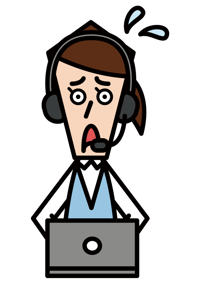 Illustration of customer support telephone operator call center (male) wondering