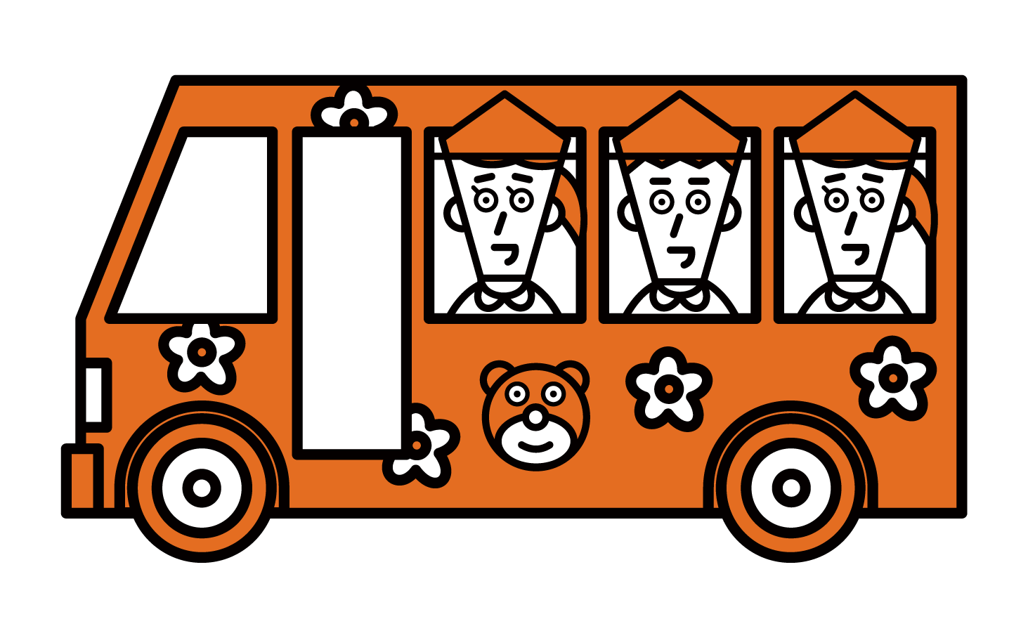 셔틀 버스에 유치원과 보육원 아이들의 그림