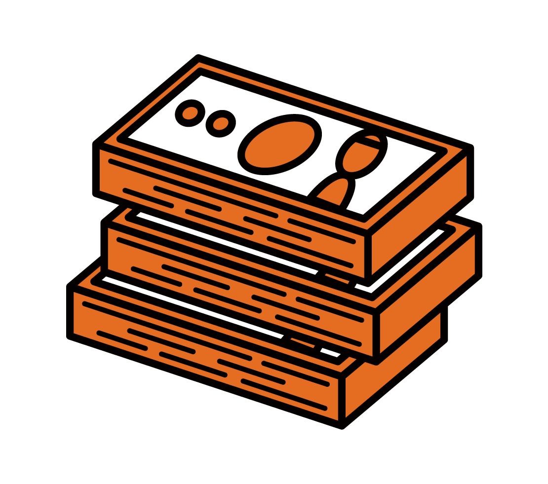 Illustration of money and stacked wad of money