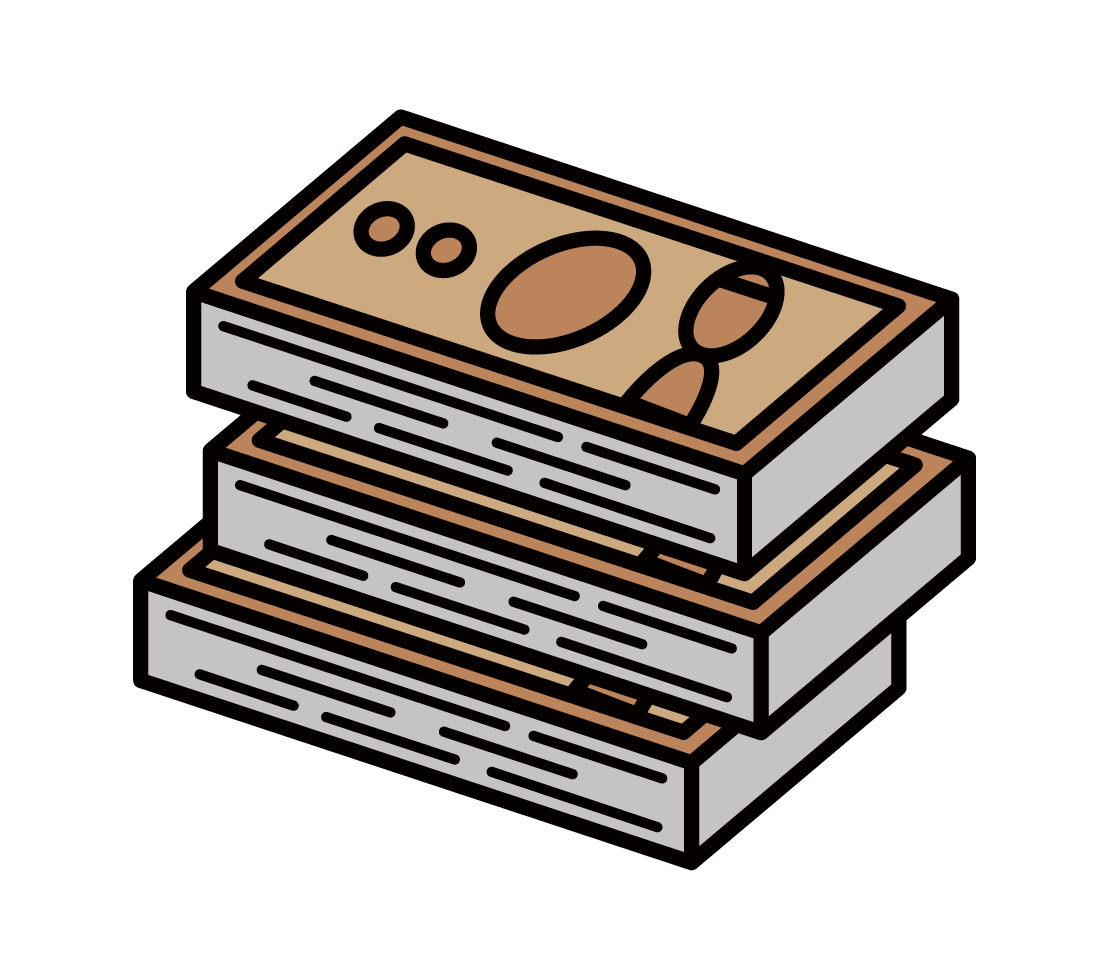 錢和堆積鈔票的插圖