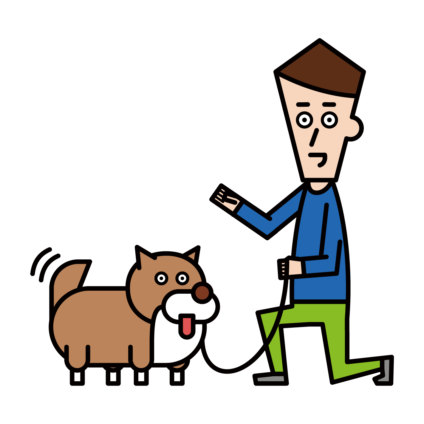 개를 훈육하는 남자(남성)의 그림