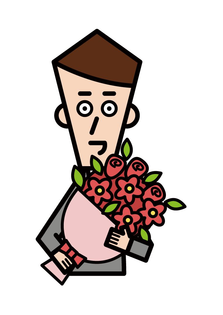送花的人（男性）的插圖
