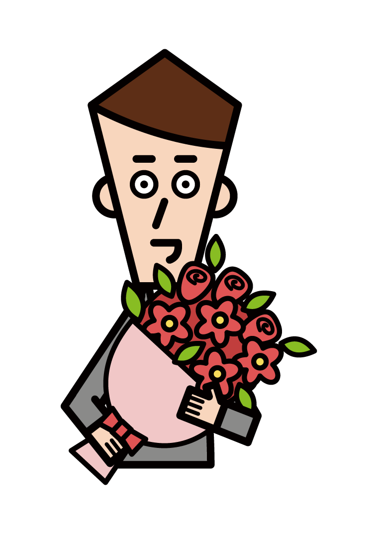 Illustration of a man giving a bouquet of flowers