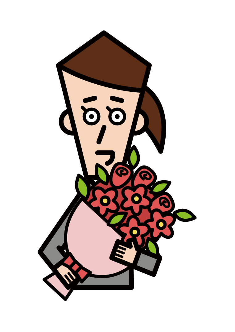 花束をプレゼントする人（男性）のイラスト